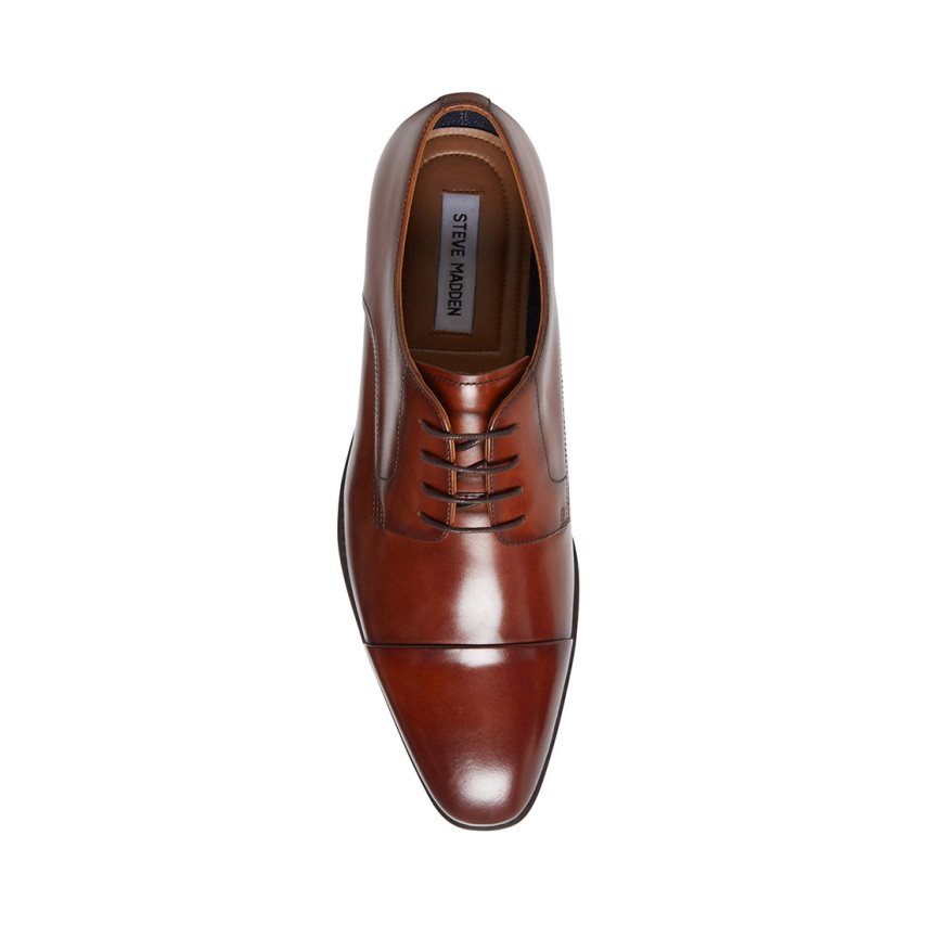 Brown Steve Madden Plot Leather Men's Derby Shoes | PH 4876DMY